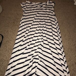a blue and white striped dress